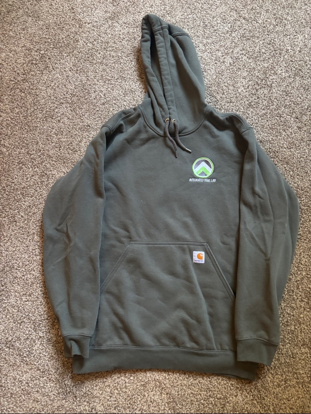 Mens Carhartt Olive Green Crewneck Hoodie with Chest Patch
